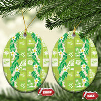 Aloha Hawaii Tuberose Lei Ceramic Ornament Tropical Vibes Green Color LT14 Oval Green - Polynesian Pride
