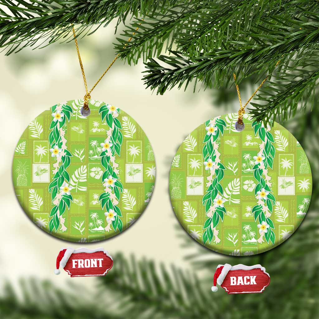 Aloha Hawaii Tuberose Lei Ceramic Ornament Tropical Vibes Green Color LT14 Circle Green - Polynesian Pride