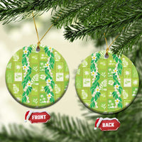 Aloha Hawaii Tuberose Lei Ceramic Ornament Tropical Vibes Green Color LT14 Circle Green - Polynesian Pride