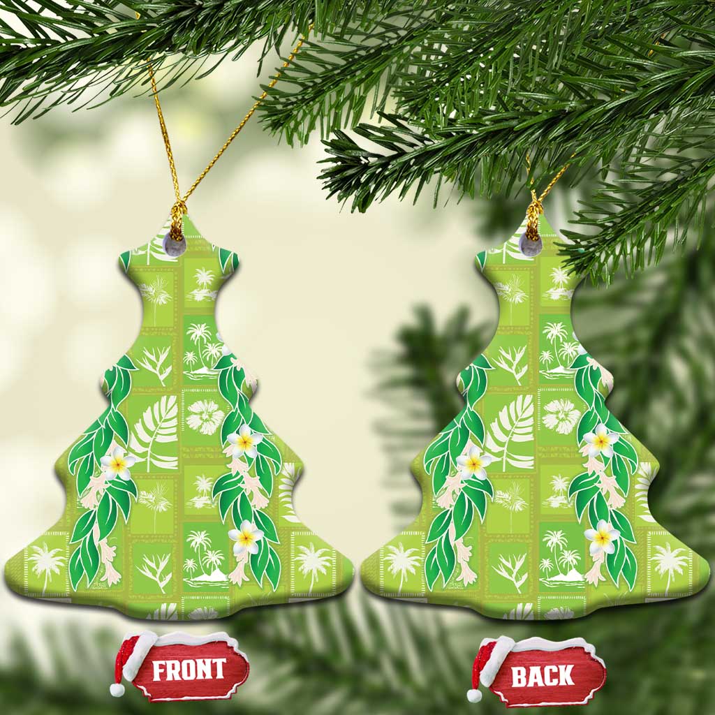 Aloha Hawaii Tuberose Lei Ceramic Ornament Tropical Vibes Green Color LT14 Christmas Tree Green - Polynesian Pride