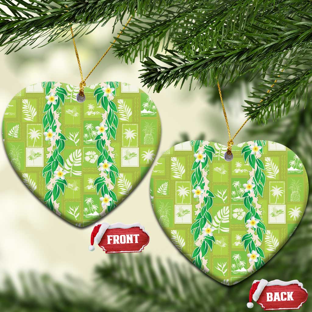 Aloha Hawaii Tuberose Lei Ceramic Ornament Tropical Vibes Green Color LT14 Heart Green - Polynesian Pride