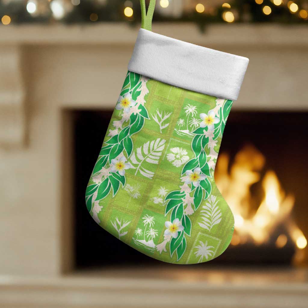 Aloha Hawaii Tuberose Lei Christmas Stocking Tropical Vibes Green Color LT14 Set of 2 Green - Polynesian Pride