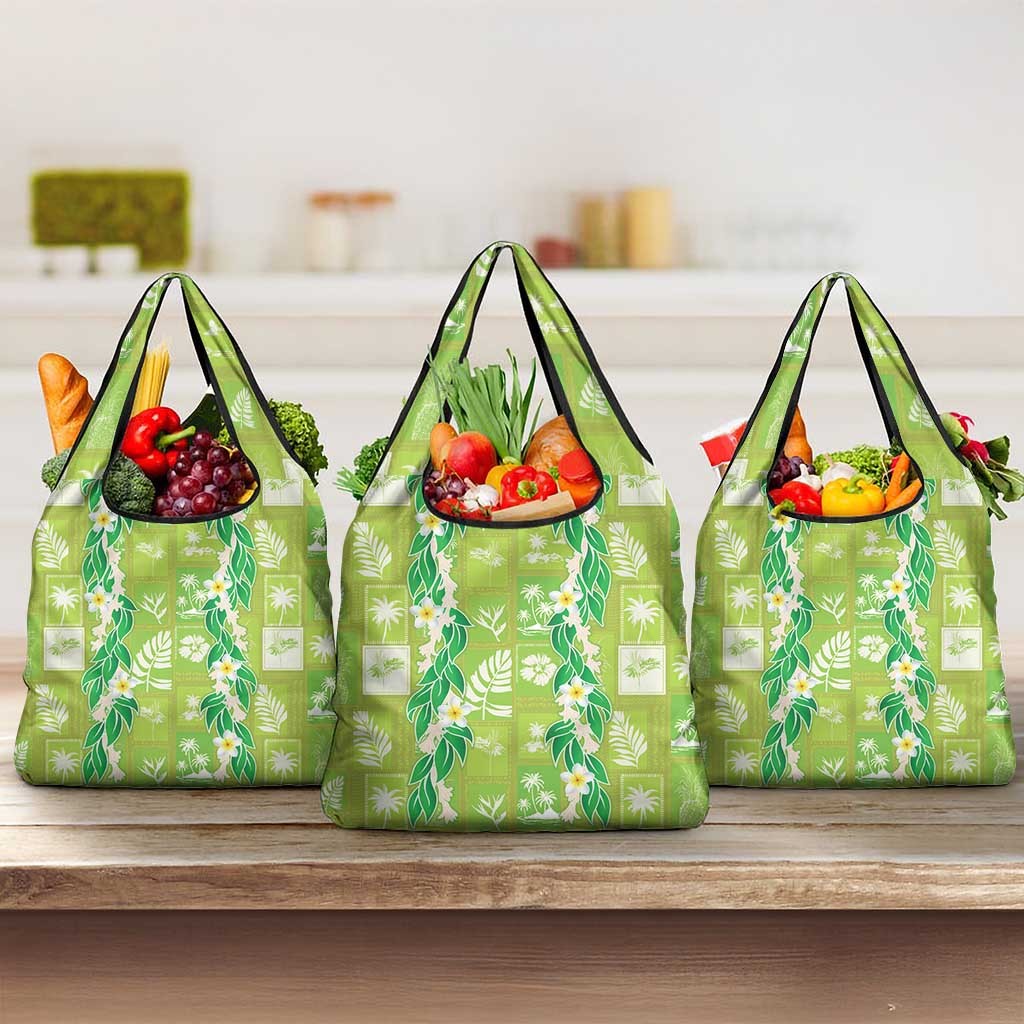 Aloha Hawaii Tuberose Lei Grocery Bag Tropical Vibes Green Color LT14 3-pack One Size Green - Polynesian Pride