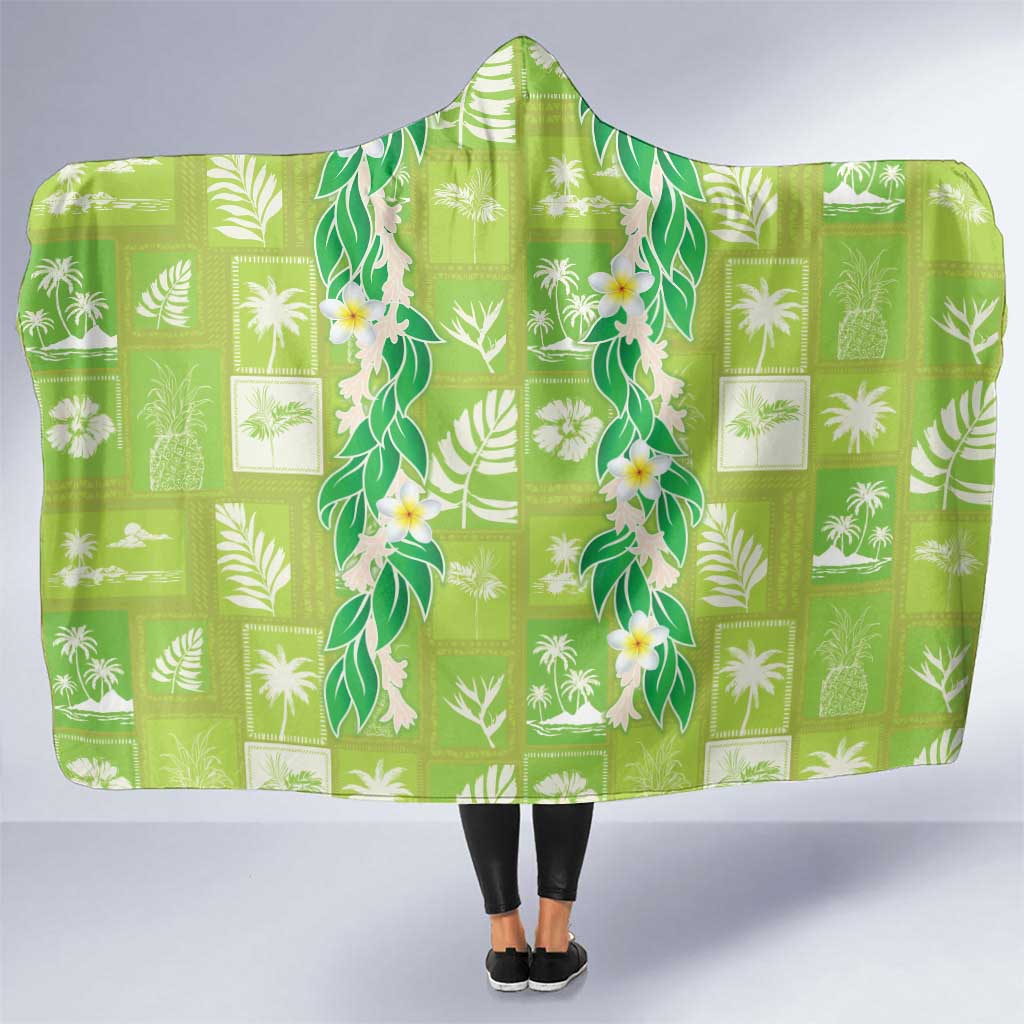 Aloha Hawaii Tuberose Lei Hooded Blanket Tropical Vibes Green Color LT14 One Size Green - Polynesian Pride