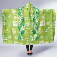 Aloha Hawaii Tuberose Lei Hooded Blanket Tropical Vibes Green Color LT14 One Size Green - Polynesian Pride