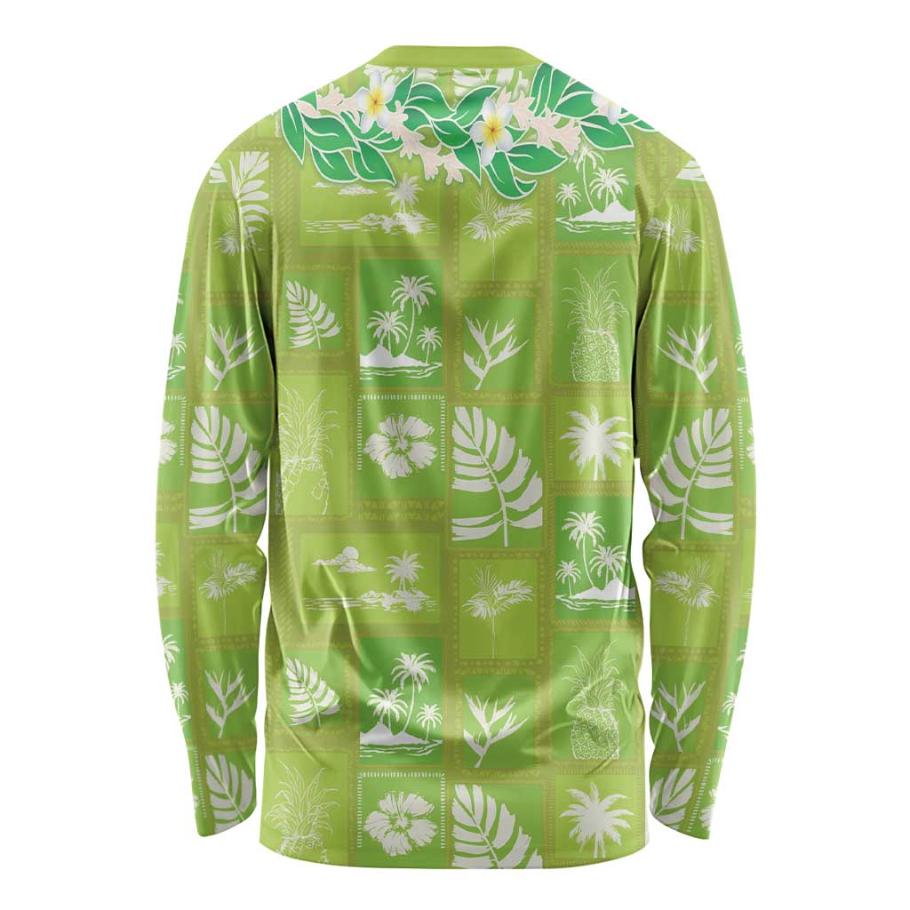 Aloha Hawaii Tuberose Lei Long Sleeve Shirt Tropical Vibes Green Color LT14 - Polynesian Pride