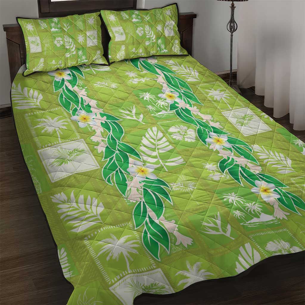 Aloha Hawaii Tuberose Lei Quilt Bed Set Tropical Vibes Green Color LT14 Green - Polynesian Pride