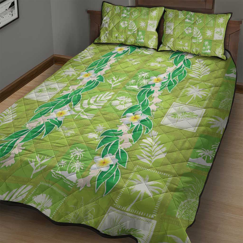 Aloha Hawaii Tuberose Lei Quilt Bed Set Tropical Vibes Green Color LT14 - Polynesian Pride