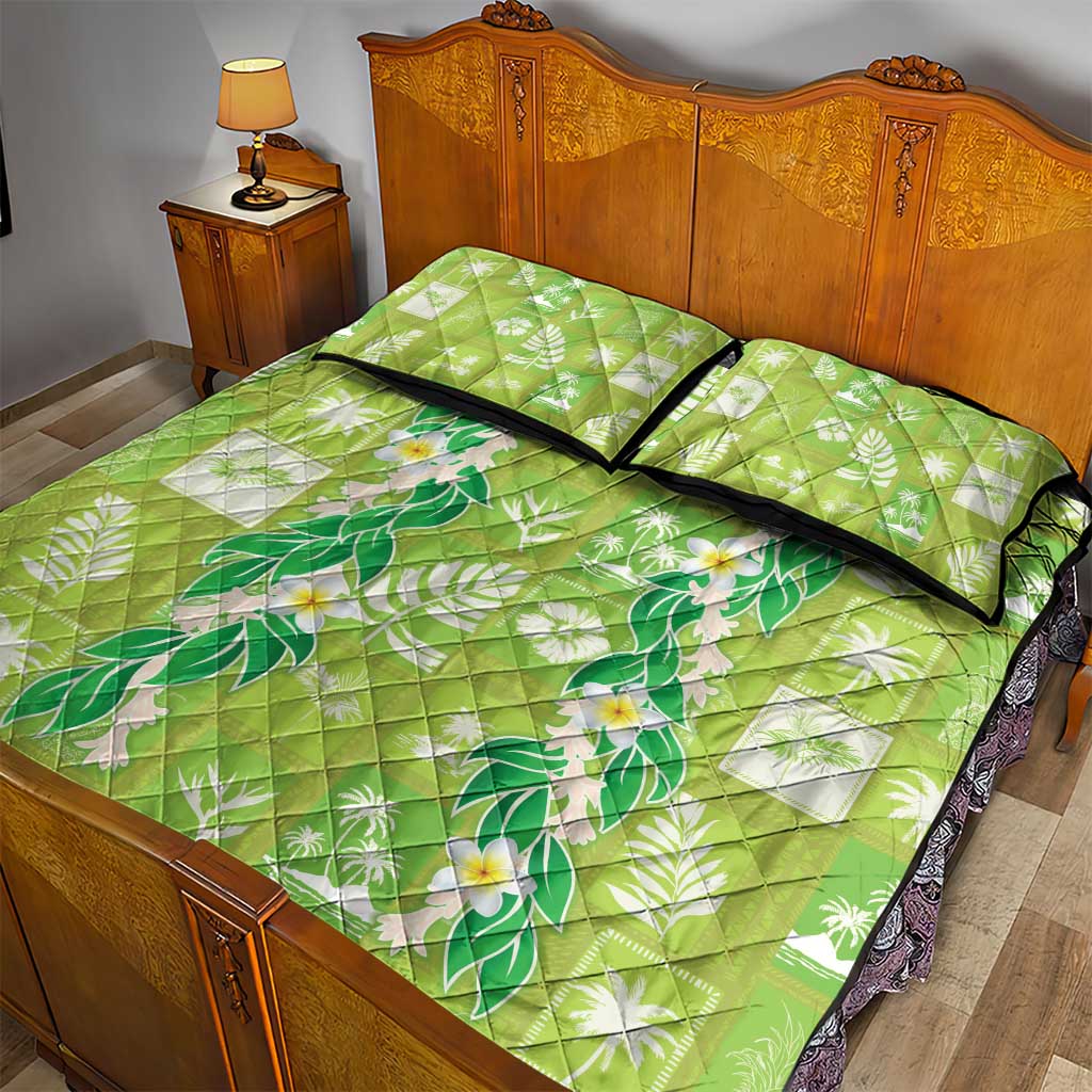 Aloha Hawaii Tuberose Lei Quilt Bed Set Tropical Vibes Green Color LT14 - Polynesian Pride