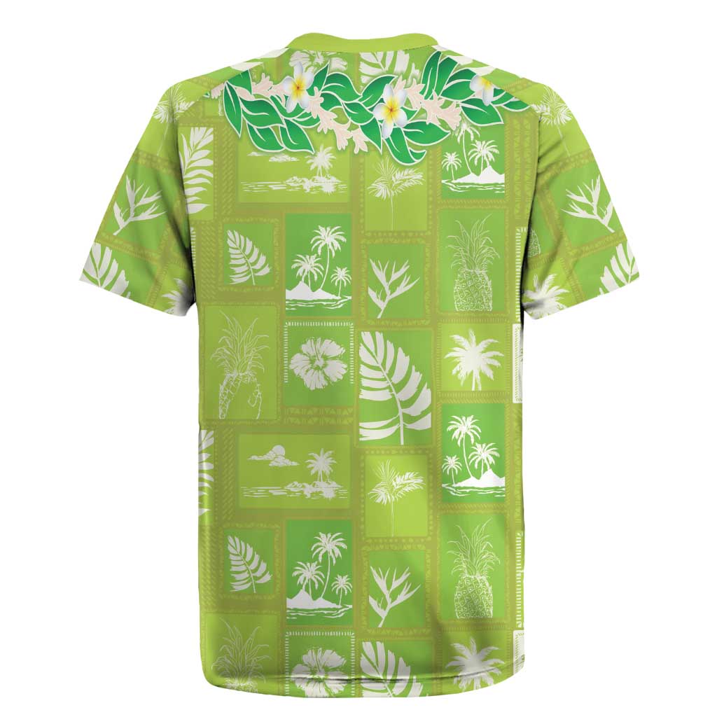 Aloha Hawaii Tuberose Lei Rugby Jersey Tropical Vibes Green Color LT14 - Polynesian Pride
