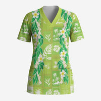 Aloha Hawaii Tuberose Lei Scrub Top Tropical Vibes Green Color LT14 Adult Green - Polynesian Pride