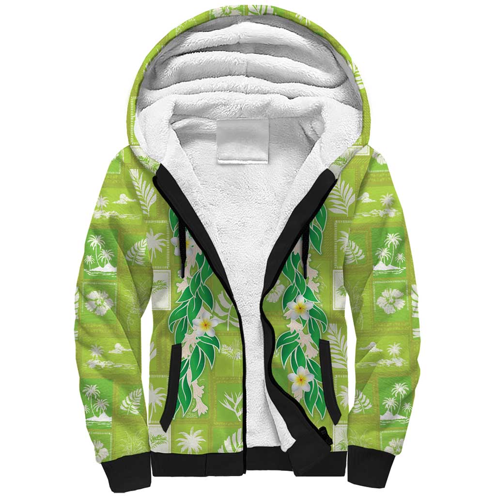 Aloha Hawaii Tuberose Lei Sherpa Hoodie Tropical Vibes Green Color LT14 Unisex Green - Polynesian Pride