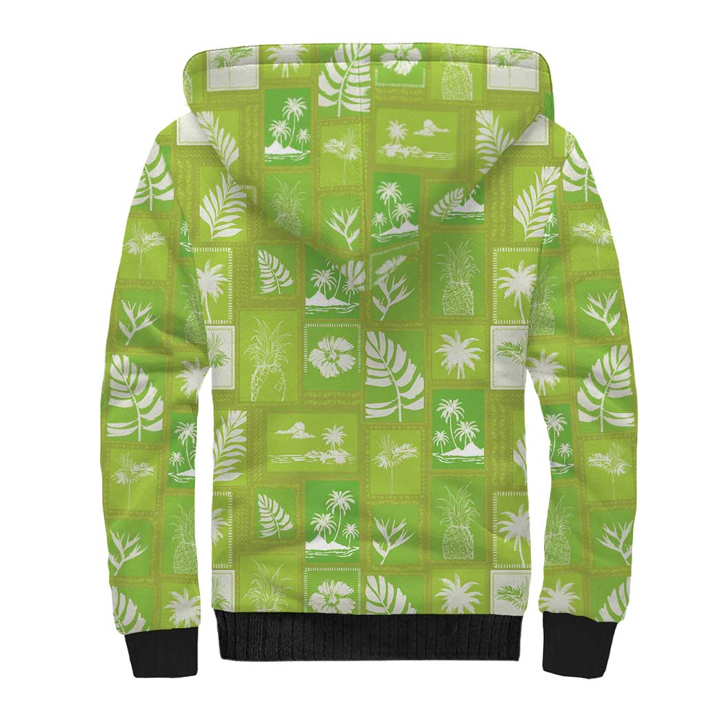 Aloha Hawaii Tuberose Lei Sherpa Hoodie Tropical Vibes Green Color LT14 - Polynesian Pride