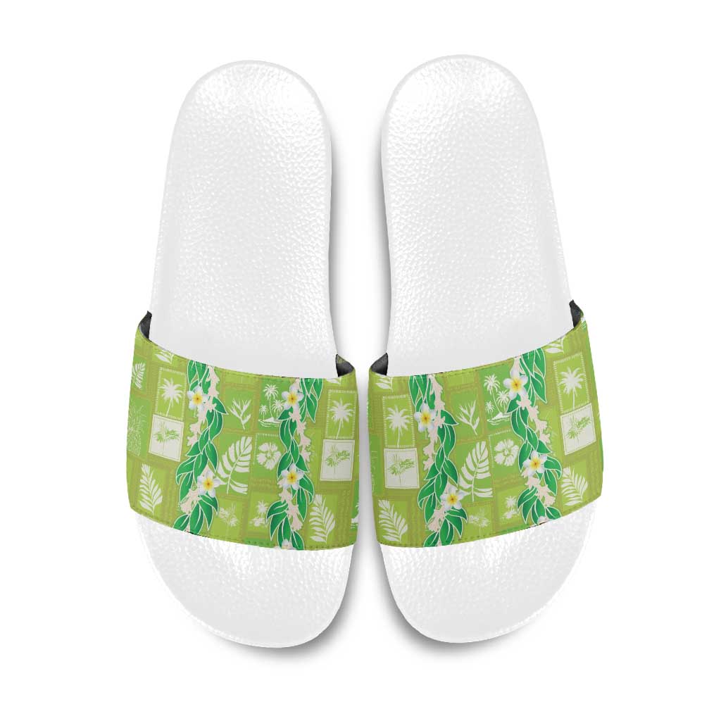 Aloha Hawaii Tuberose Lei Slide Sandals Tropical Vibes Green Color LT14 Green - Polynesian Pride