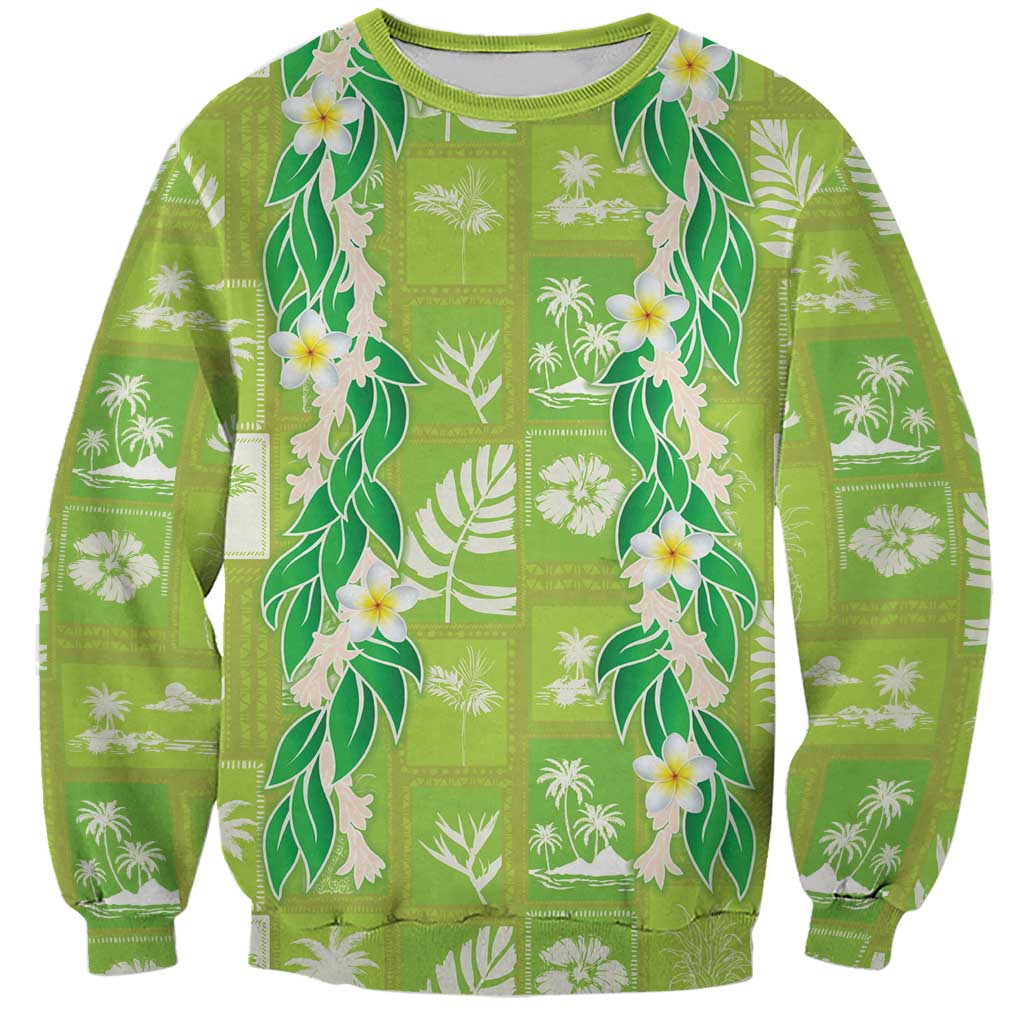 Aloha Hawaii Tuberose Lei Sweatshirt Tropical Vibes Green Color LT14 Unisex Green - Polynesian Pride