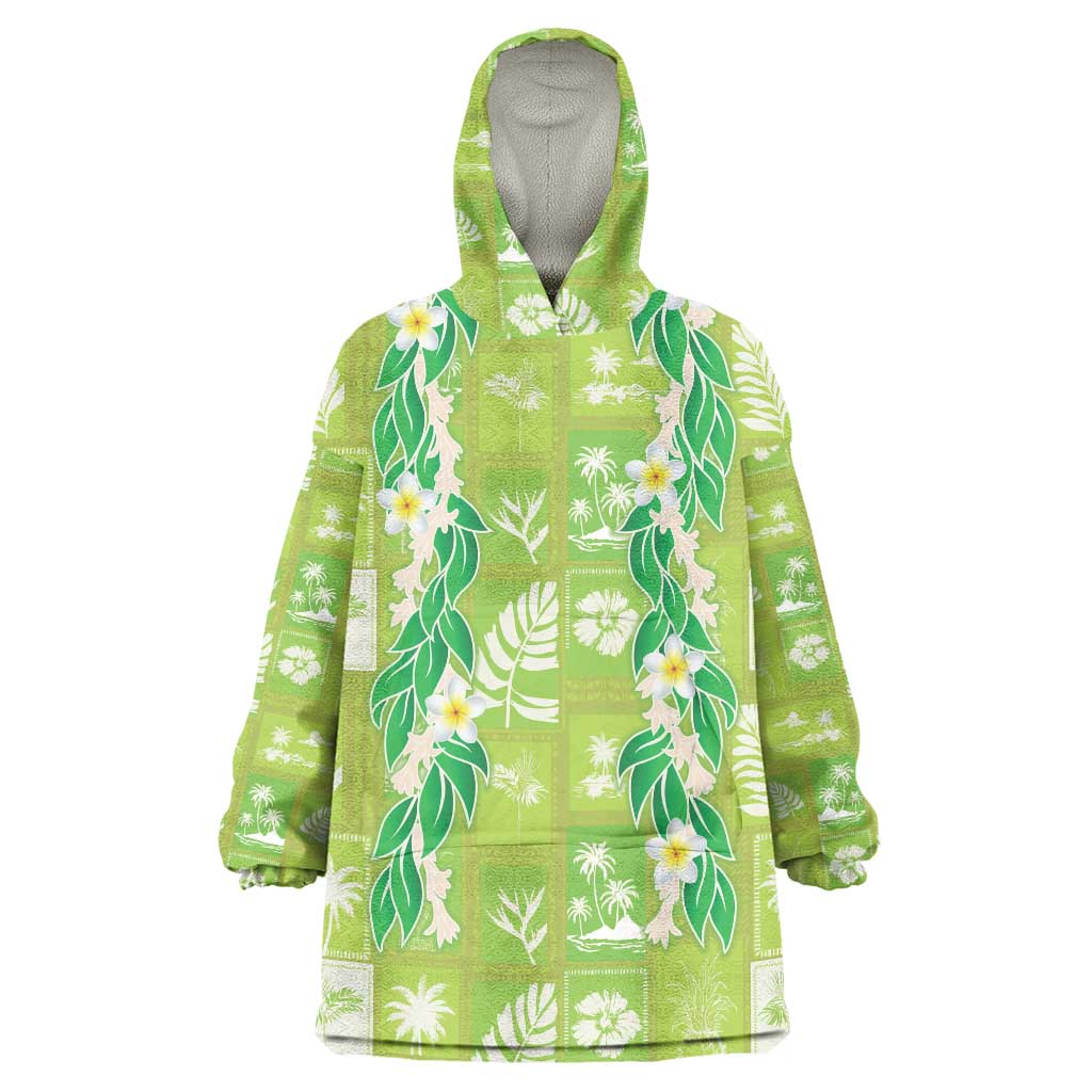 Aloha Hawaii Tuberose Lei Wearable Blanket Hoodie Tropical Vibes Green Color LT14 One Size Green - Polynesian Pride
