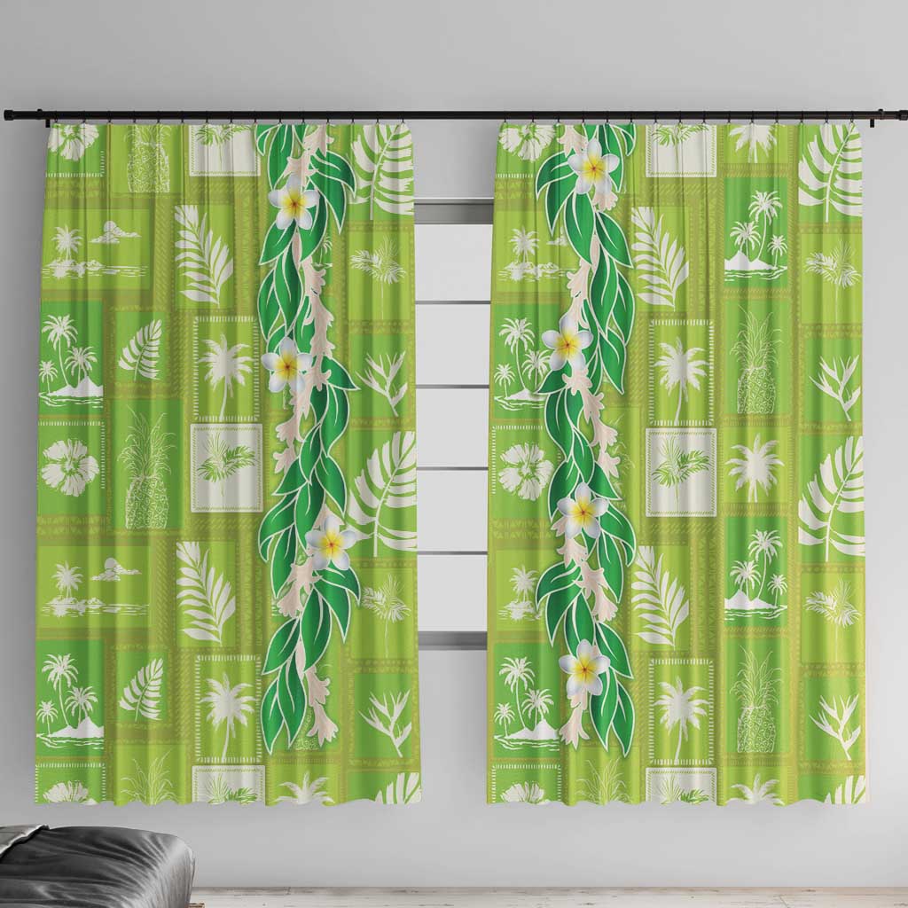 Aloha Hawaii Tuberose Lei Window Curtain Tropical Vibes Green Color LT14 With Hooks Green - Polynesian Pride