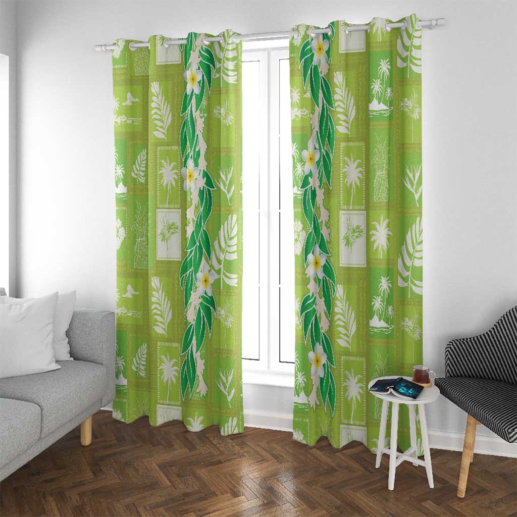 Aloha Hawaii Tuberose Lei Window Curtain Tropical Vibes Green Color LT14 With Grommets Green - Polynesian Pride