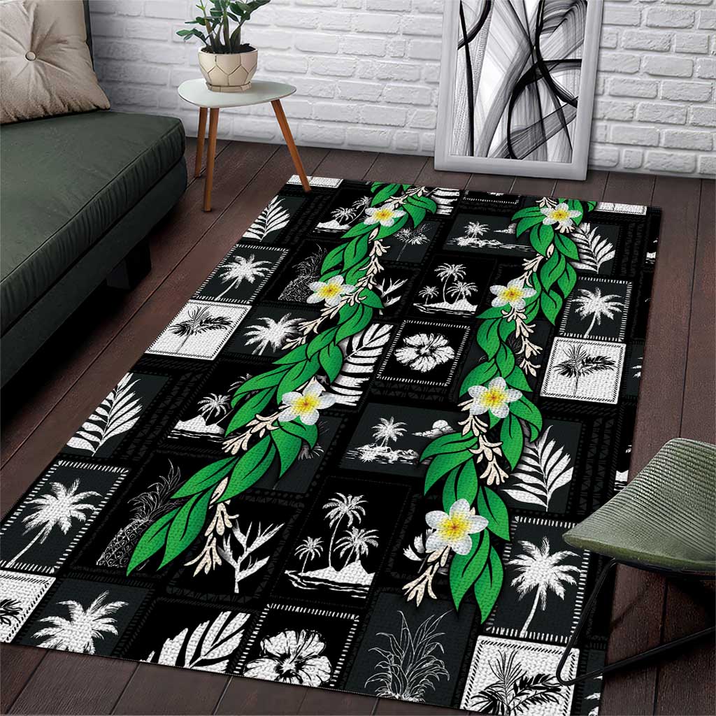 Aloha Hawaii Tuberose Lei Area Rug Tropical Vibes Black Color LT14 Black - Polynesian Pride