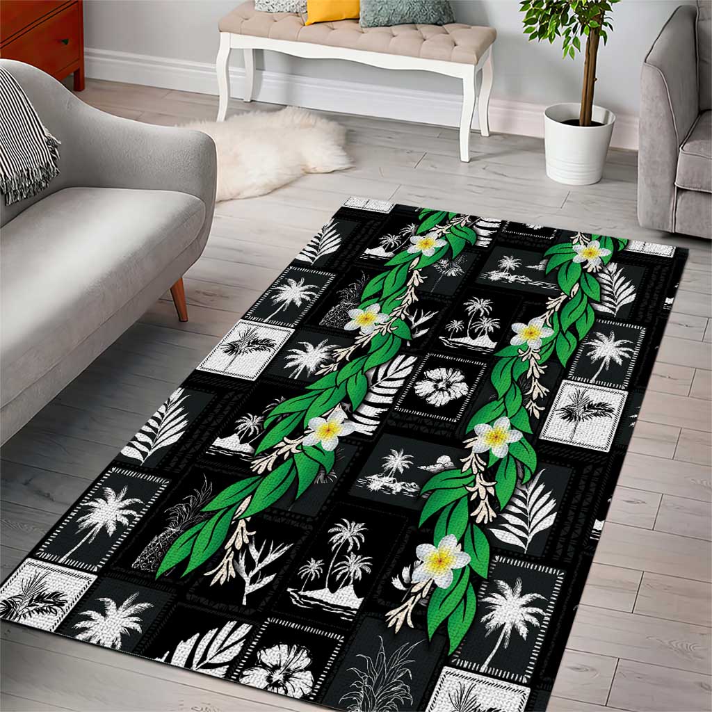 Aloha Hawaii Tuberose Lei Area Rug Tropical Vibes Black Color LT14 - Polynesian Pride