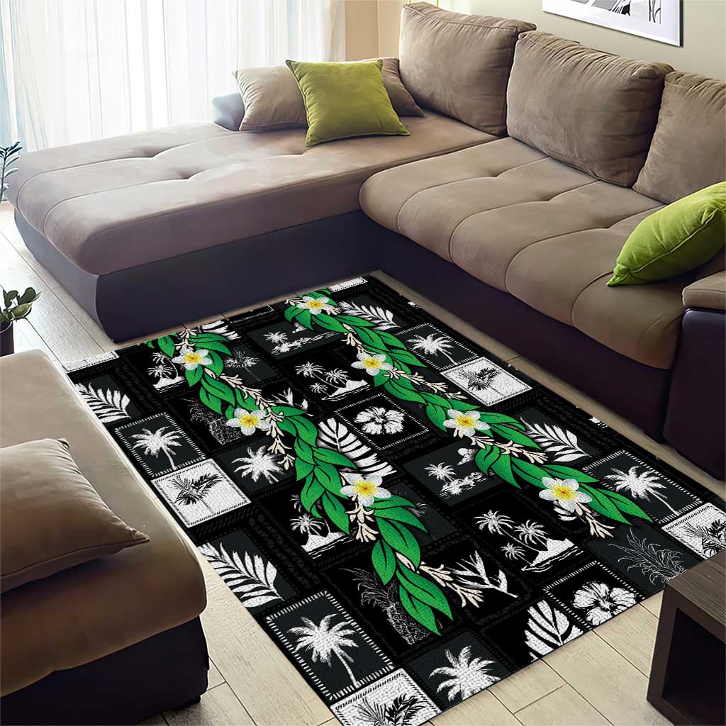 Aloha Hawaii Tuberose Lei Area Rug Tropical Vibes Black Color LT14 - Polynesian Pride