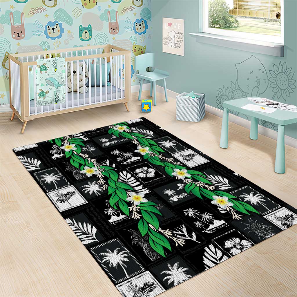 Aloha Hawaii Tuberose Lei Area Rug Tropical Vibes Black Color LT14 - Polynesian Pride