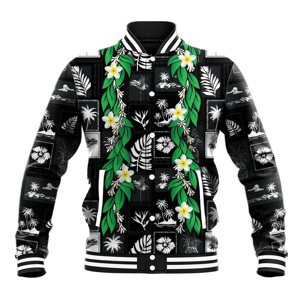 Aloha Hawaii Tuberose Lei Baseball Jacket Tropical Vibes Black Color LT14 Unisex Black - Polynesian Pride