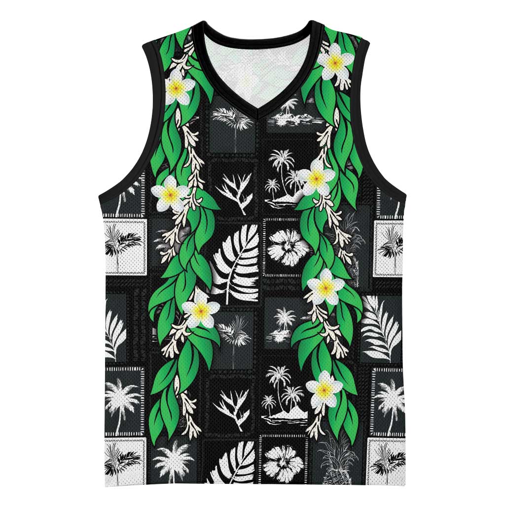 Aloha Hawaii Tuberose Lei Basketball Jersey Tropical Vibes Black Color LT14 Unisex Black - Polynesian Pride