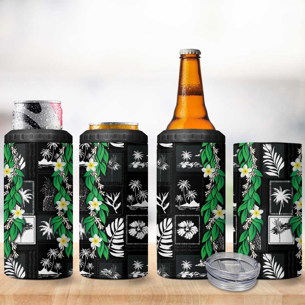 Aloha Hawaii Tuberose Lei 4 in 1 Can Cooler Tumbler Tropical Vibes Black Color LT14 - Polynesian Pride