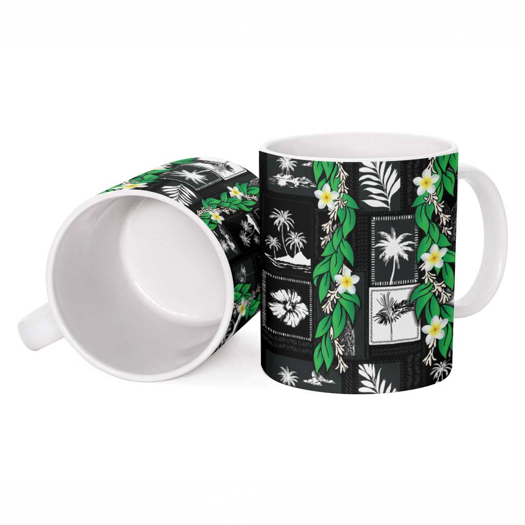 Aloha Hawaii Tuberose Lei Ceramic Mug Tropical Vibes Black Color LT14 - Polynesian Pride