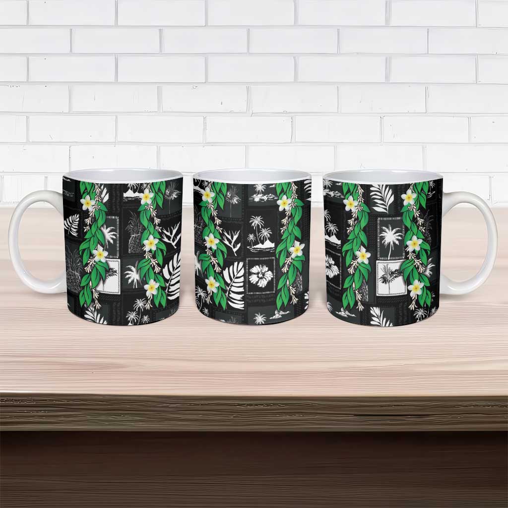 Aloha Hawaii Tuberose Lei Ceramic Mug Tropical Vibes Black Color LT14 - Polynesian Pride
