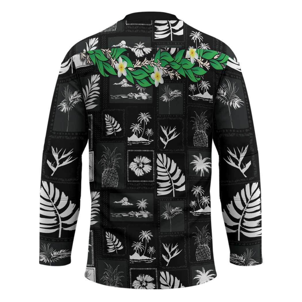 Aloha Hawaii Tuberose Lei Hockey Jersey Tropical Vibes Black Color LT14 - Polynesian Pride