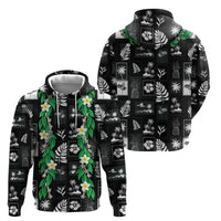 Aloha Hawaii Tuberose Lei Hoodie Tropical Vibes Black Color LT14 - Polynesian Pride