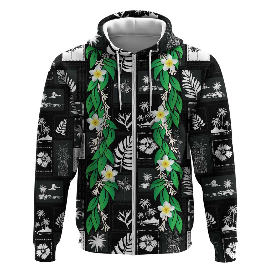 Aloha Hawaii Tuberose Lei Hoodie Tropical Vibes Black Color LT14 Zip Hoodie Black - Polynesian Pride