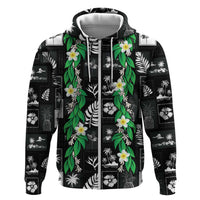 Aloha Hawaii Tuberose Lei Hoodie Tropical Vibes Black Color LT14 Zip Hoodie Black - Polynesian Pride