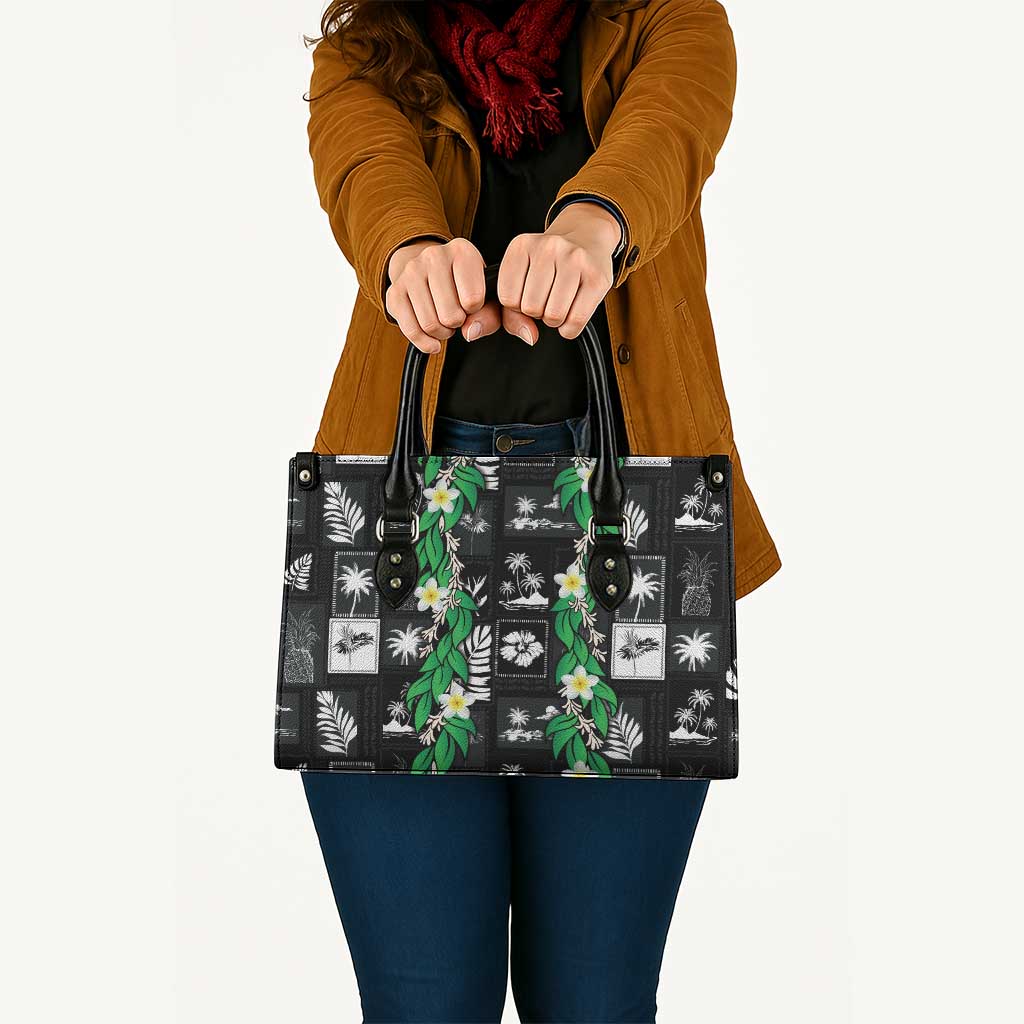 Aloha Hawaii Tuberose Lei Leather Bag Tropical Vibes Black Color LT14 - Polynesian Pride