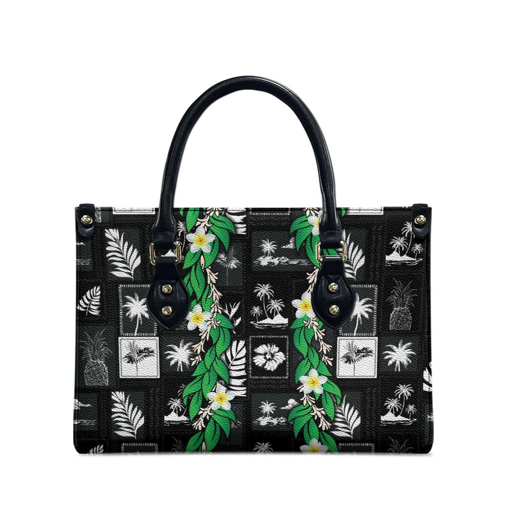 Aloha Hawaii Tuberose Lei Leather Bag Tropical Vibes Black Color LT14 - Polynesian Pride