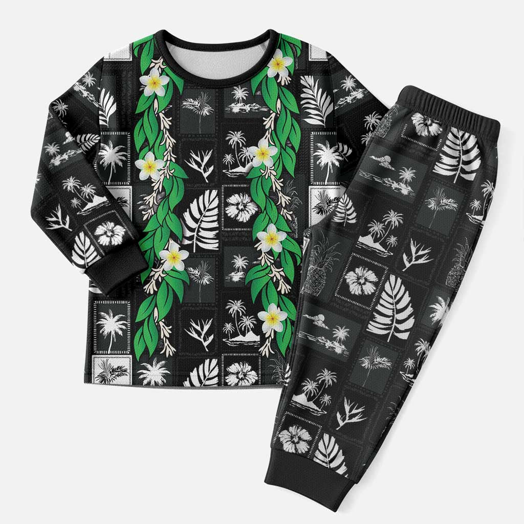 Aloha Hawaii Tuberose Lei Christmas Pajama Set Tropical Vibes Black Color LT14 Men Black - Polynesian Pride