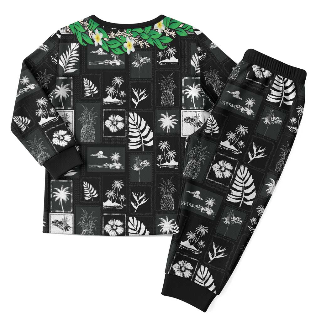 Aloha Hawaii Tuberose Lei Christmas Pajama Set Tropical Vibes Black Color LT14 - Polynesian Pride