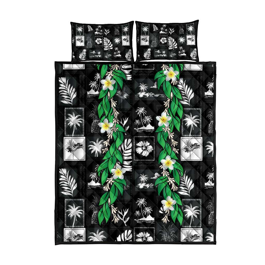 Aloha Hawaii Tuberose Lei Quilt Bed Set Tropical Vibes Black Color LT14 - Polynesian Pride