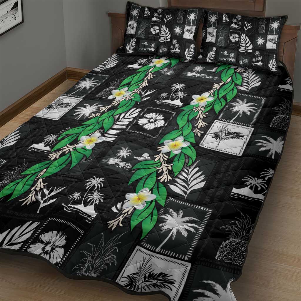 Aloha Hawaii Tuberose Lei Quilt Bed Set Tropical Vibes Black Color LT14 - Polynesian Pride