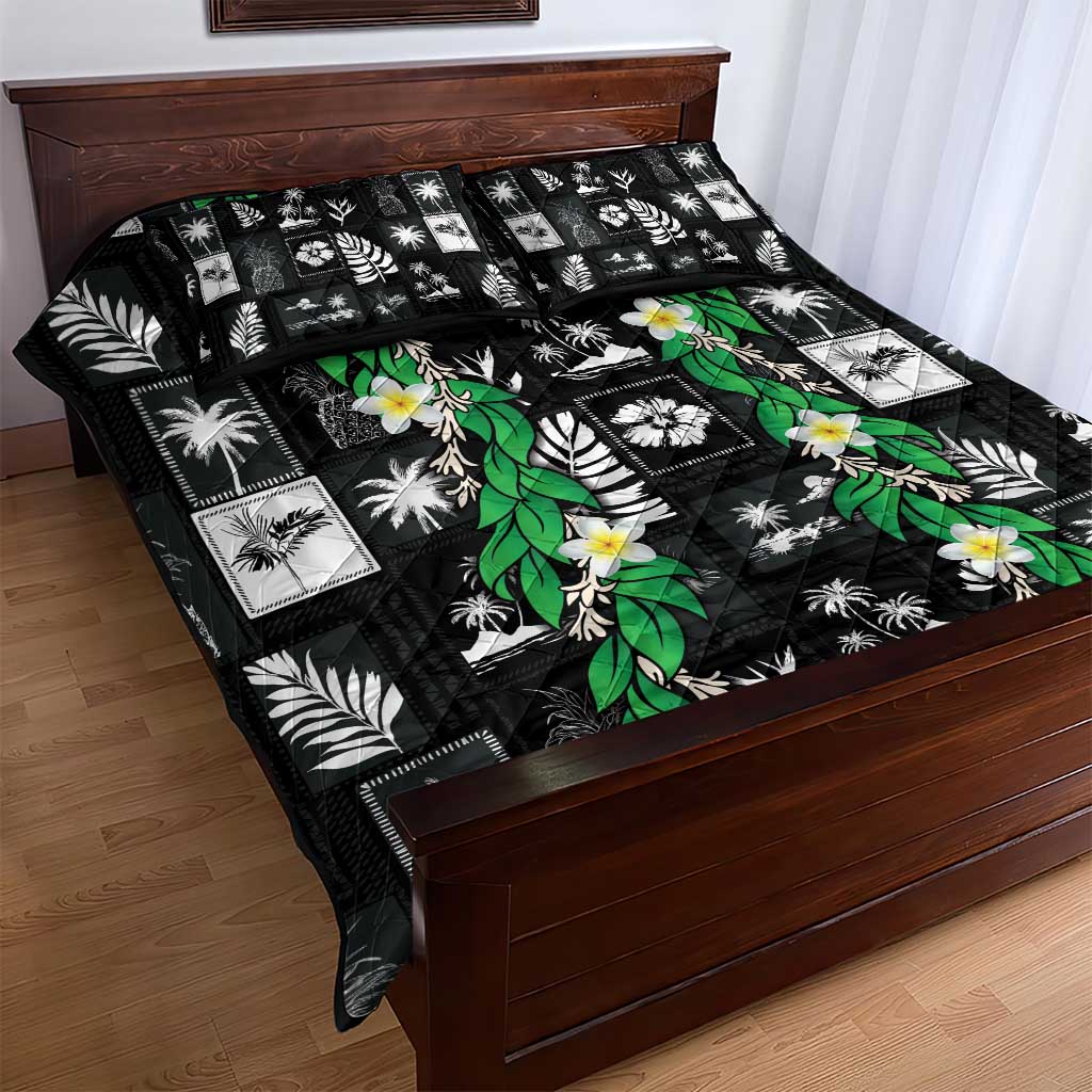 Aloha Hawaii Tuberose Lei Quilt Bed Set Tropical Vibes Black Color LT14 - Polynesian Pride