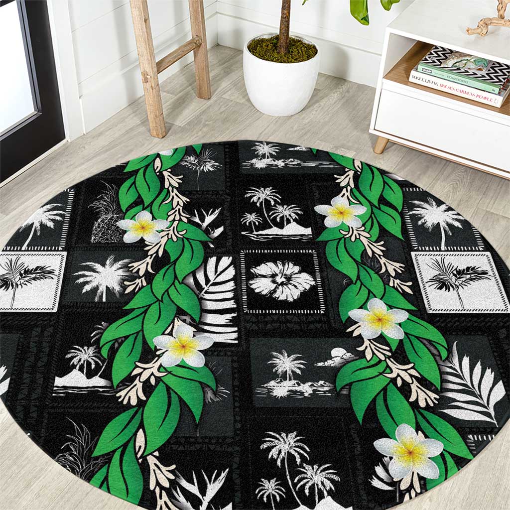 Aloha Hawaii Tuberose Lei Round Carpet Tropical Vibes Black Color LT14 Black - Polynesian Pride