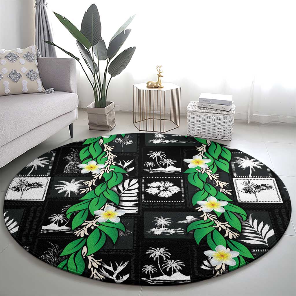 Aloha Hawaii Tuberose Lei Round Carpet Tropical Vibes Black Color LT14 - Polynesian Pride