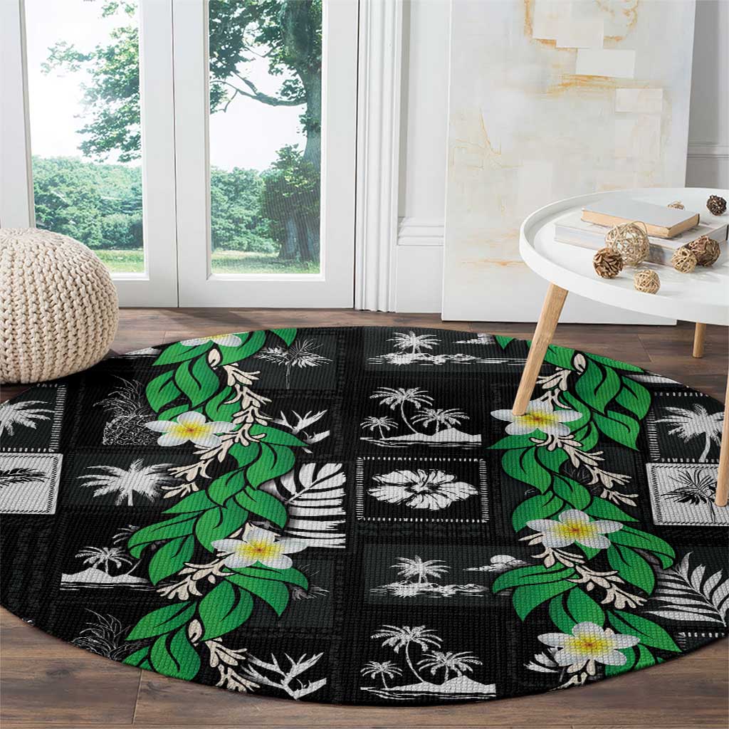 Aloha Hawaii Tuberose Lei Round Carpet Tropical Vibes Black Color LT14 - Polynesian Pride