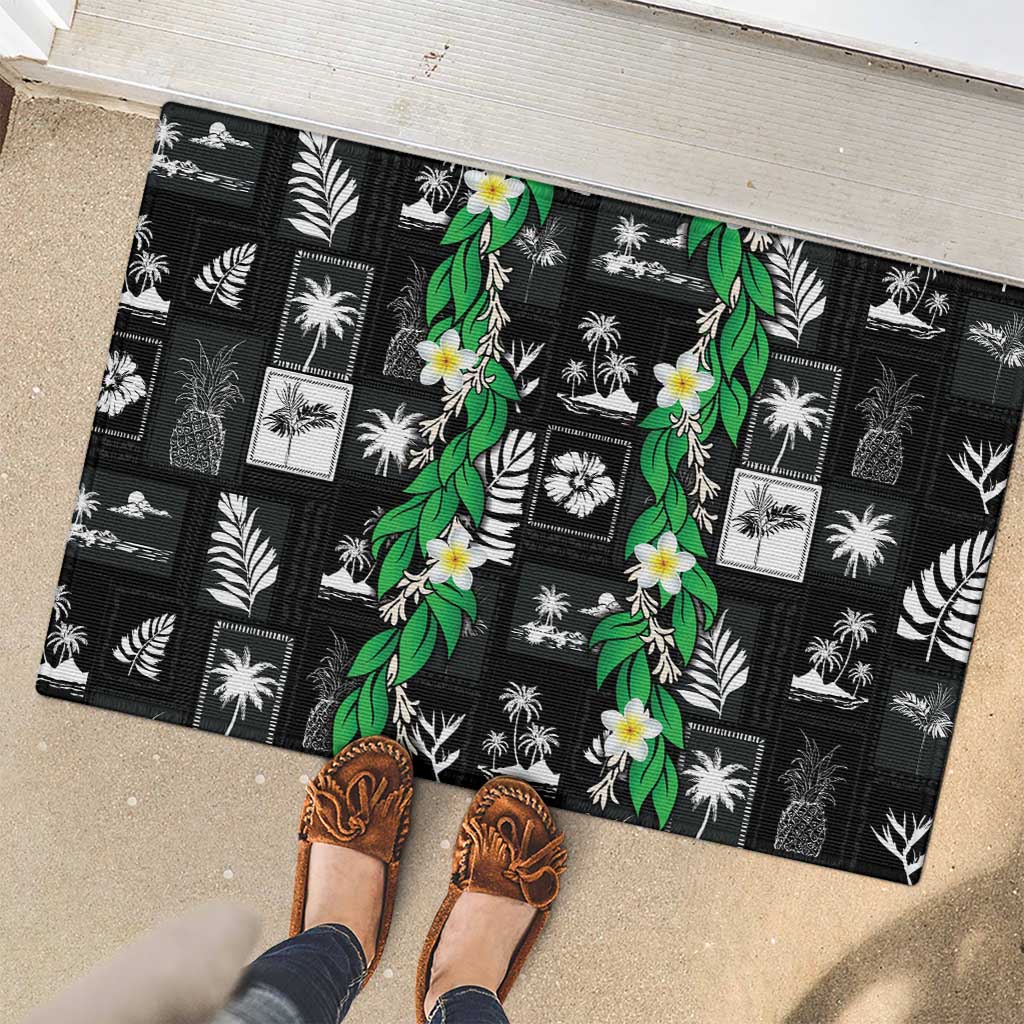 Aloha Hawaii Tuberose Lei Rubber Doormat Tropical Vibes Black Color LT14 - Polynesian Pride