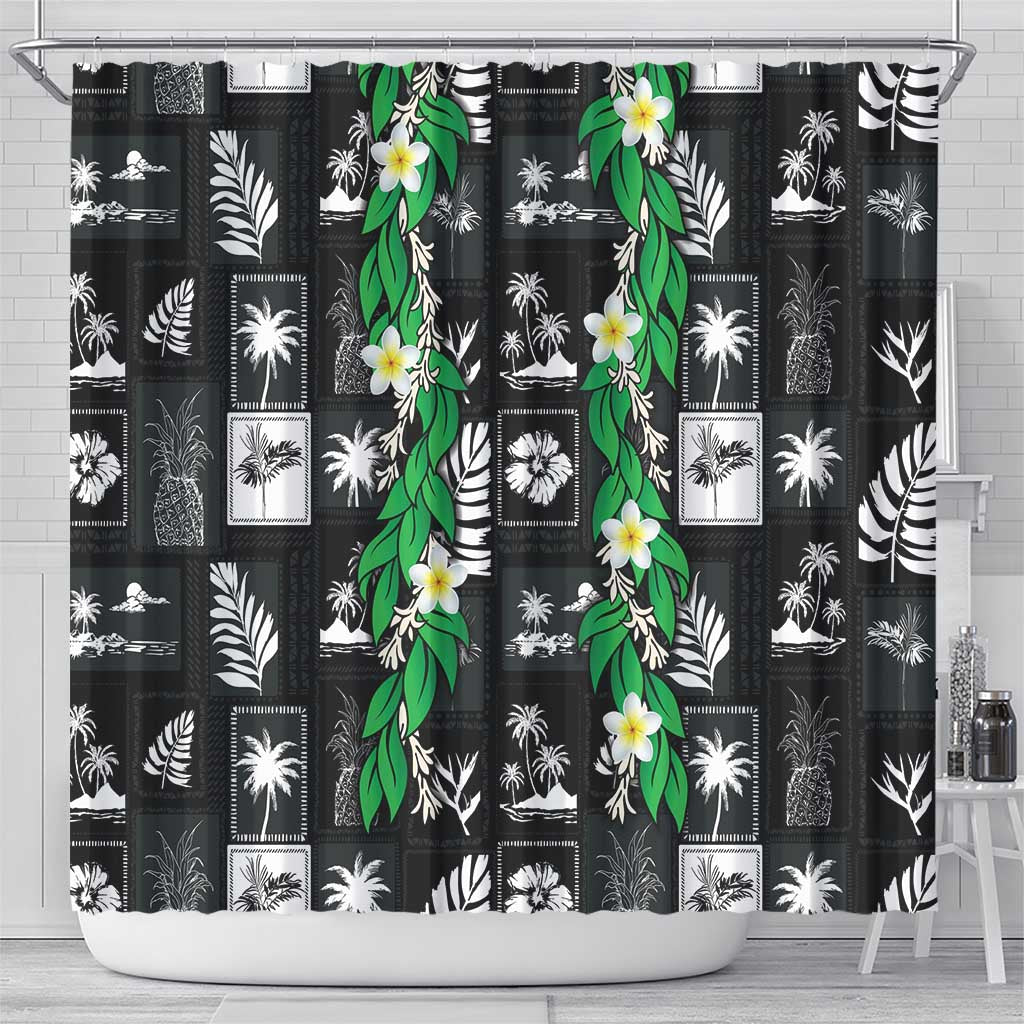 Aloha Hawaii Tuberose Lei Shower Curtain Tropical Vibes Black Color LT14 - Polynesian Pride