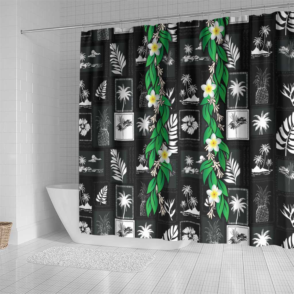 Aloha Hawaii Tuberose Lei Shower Curtain Tropical Vibes Black Color LT14 - Polynesian Pride