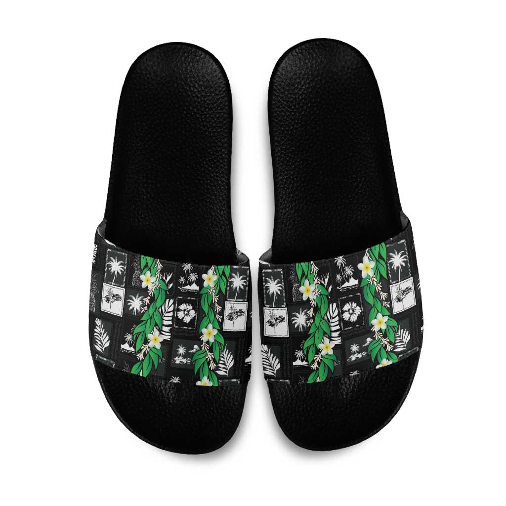 Aloha Hawaii Tuberose Lei Slide Sandals Tropical Vibes Black Color LT14 Black - Polynesian Pride