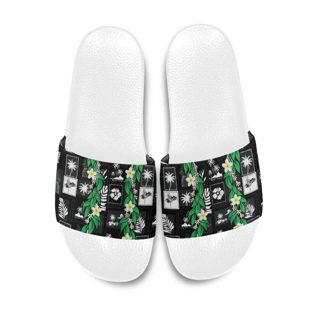 Aloha Hawaii Tuberose Lei Slide Sandals Tropical Vibes Black Color LT14 Black - Polynesian Pride